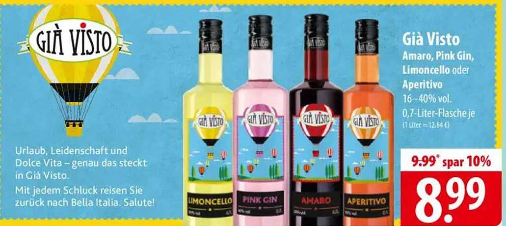 Già Visto Amaro, Pink Gin, Limoncello oder Aperitivo