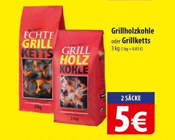 Grillholz- oder Grillkohle - 2 Säcke (3 kg) für nur 5 €