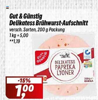 Gut & Günstig Delikatess Brühwurst-Aufschnitt, 200 g Packung