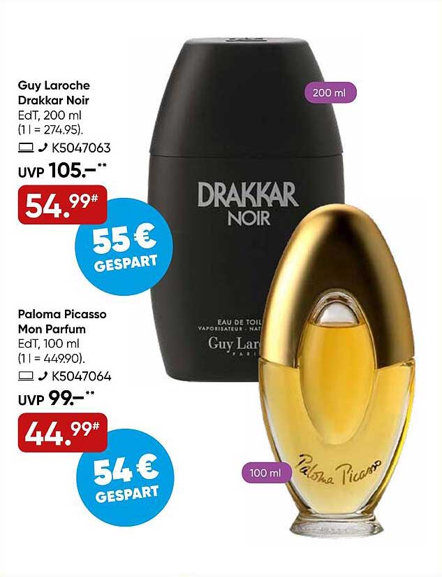 Guy Laroche Drakkar Noir EdT 200 ml und Paloma Picasso Mon Parfum EdT 100 ml