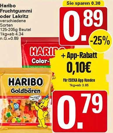 Haribo Fruchtgummi oder Lakritz - verschiedene Sorten