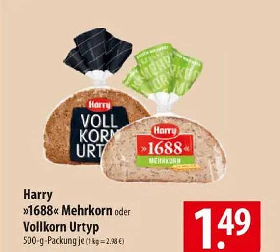 Harry »1688« Mehrkorn oder Vollkorn Urtyp 500-g-Packung