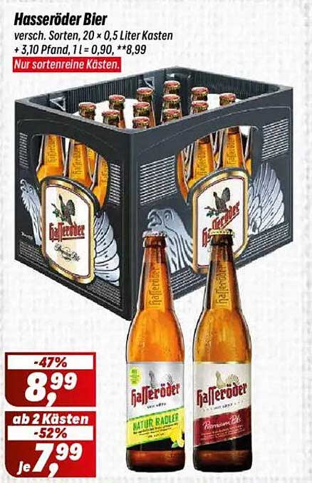 Hasseröder Bier - Verschiedene Sorten im 20 x 0,5 Liter Kasten