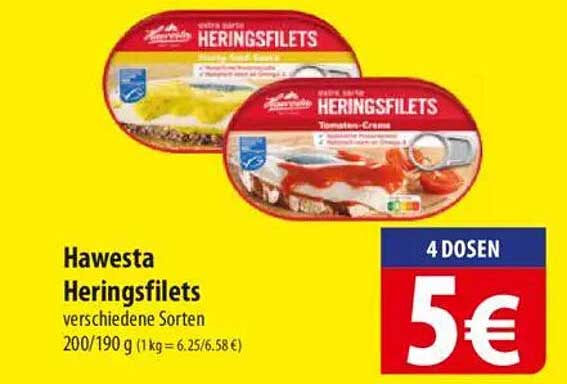 Hawesta Heringsfilets - verschiedene Sorten, 4 Dosen für nur 5 €