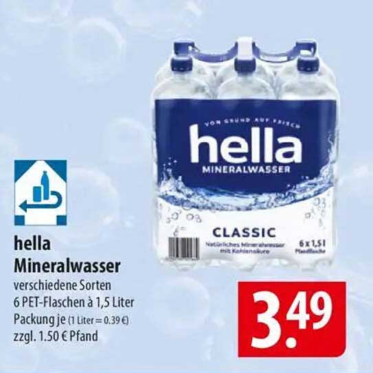 hella Mineralwasser 6 PET-Flaschen à 1,5 Liter