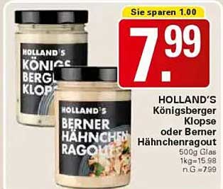 HOLLAND'S Königsberger Klopse oder Berner Hänchenragout 500g
