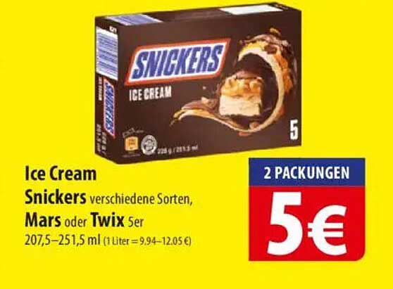Ice Cream Snickers verschiedene Sorten, Mars oder Twix 5er
