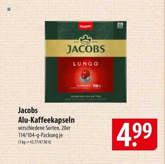 Jacobs Alu-Kaffeekapseln 20er verschiedene Sorten