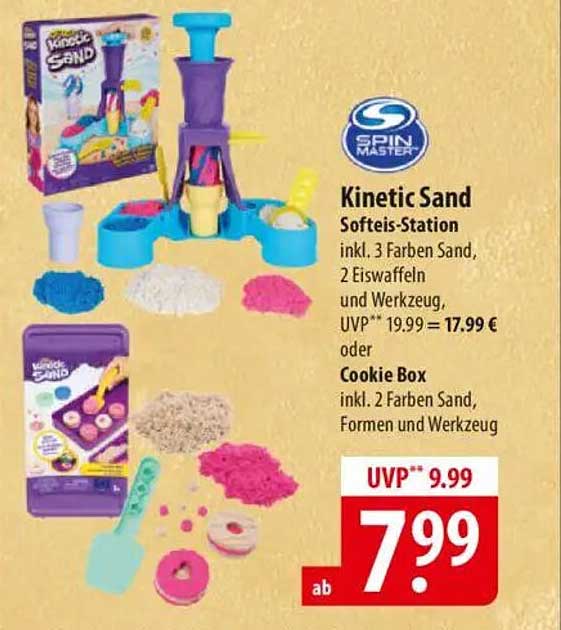 Kinetic Sand Softeis-Station inkl. 3 Farben Sand, 2 Eiswaffeln und Werkzeug