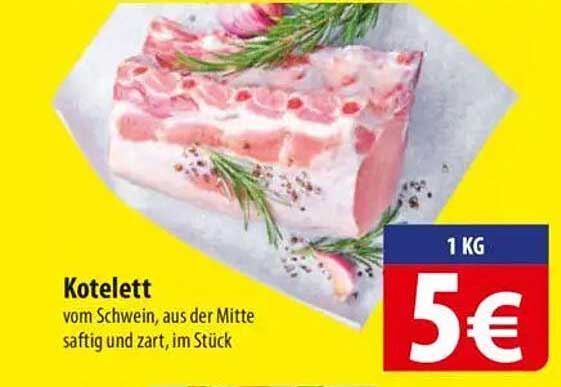 Kotelett vom Schwein, aus der Mitte, saftig und zart, im Stück