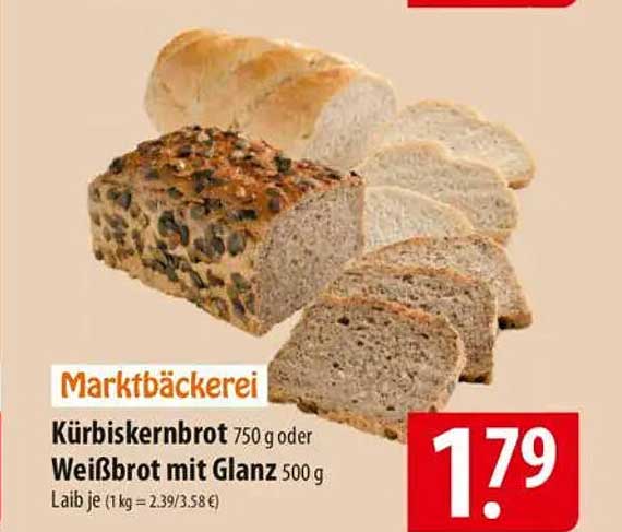 Kürbiskernbrot 750 g oder Weißbrot mit Glanz 500 g