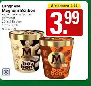 Langnese Magnum Bonbon verschiedene Sorten gefrostet 204ml Becher
