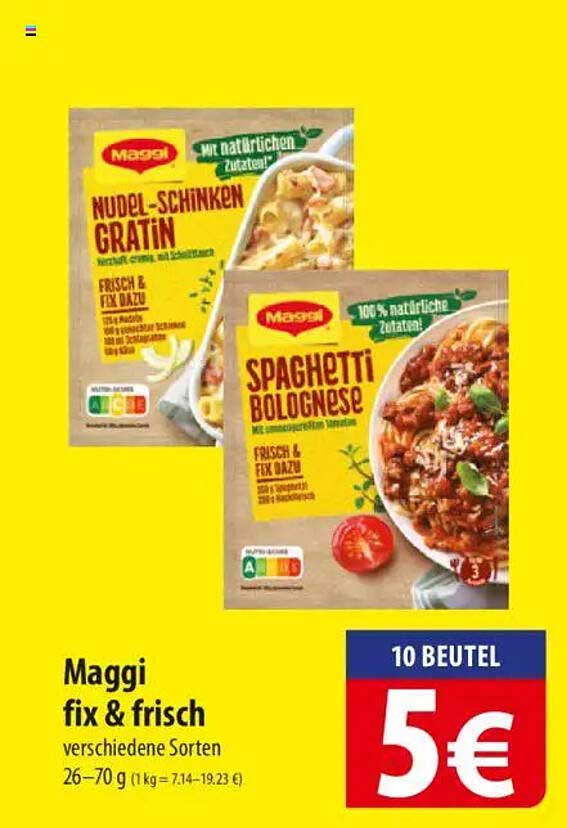 Maggi fix & frisch - Verschiedene Sorten (10 Beutel für 5 €)