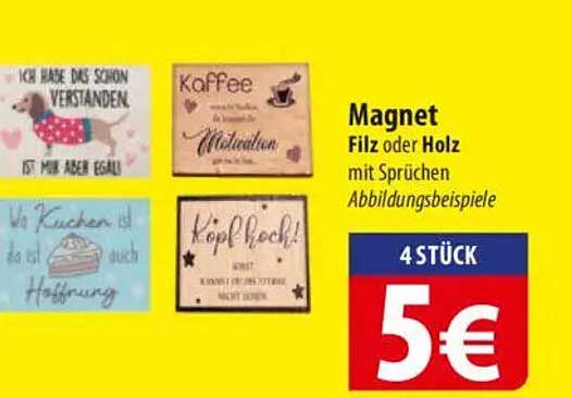 Magnet Filz oder Holz mit Sprüchen – 4 Stück für nur 5€