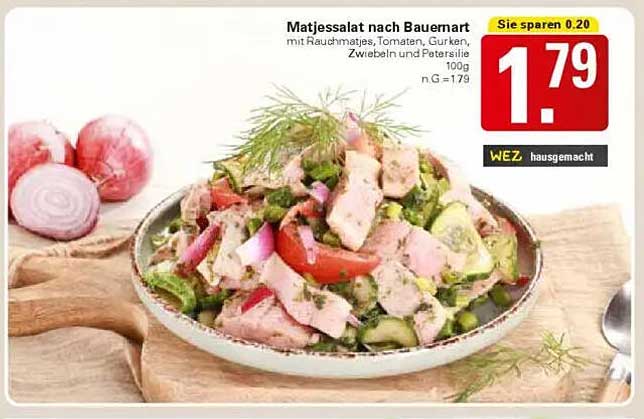 Matjessalat nach Bauernart mit Rauchmatjes, Tomaten, Gurken, Zwiebeln und Petersilie