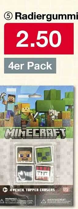 Minecraft Radiergummi 4er Pack