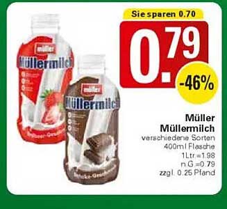 Müller Müller Milch verschiedene Sorten 400ml Flasche