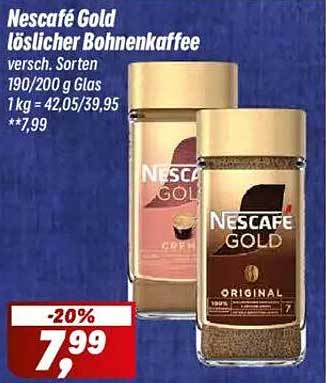 Nescafé Gold löslicher Bohnenkaffee, versch. Sorten 190/200 g Glas