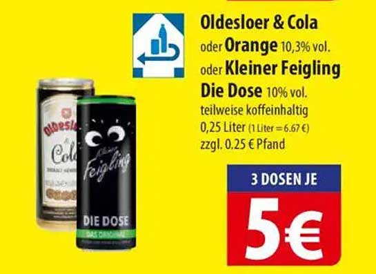 Oldesloer & Cola oder Kleiner Feigling Die Dose 10% vol.