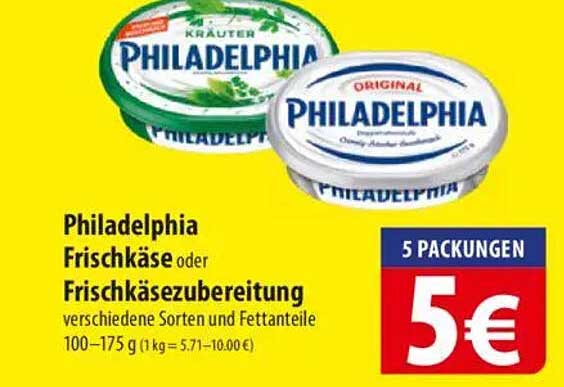 Philadelphia Frischkäse oder Frischkäsezubereitung 100-175 g