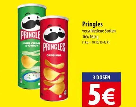 Pringles verschiedene Sorten 165/160 g – 3 Dosen für nur 5 €