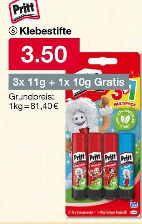 Pritt Klebestifte Multipack – 3x11g + 1x10g Gratis