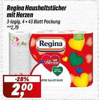 Regina Haushaltstücher mit Herzen 3-lagig, 4 × 43 Blatt Packung