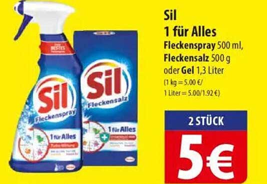 Sil 1 für Alles Flecken Spray 500 ml, Flecken Salz 500 g oder Gel 1,3 Liter