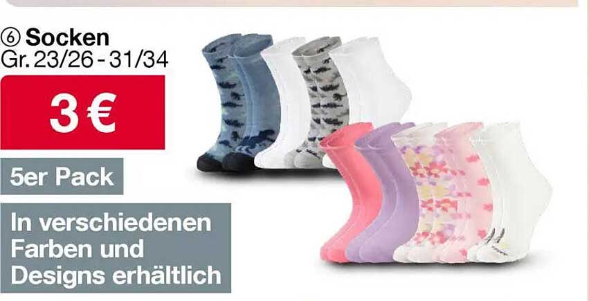 Socken 5er Pack in verschiedenen Farben und Designs