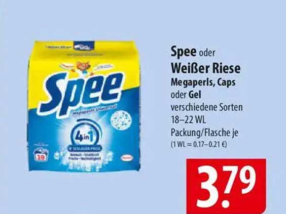 Spee oder Weißer Riese Megaperls, Caps oder Gel verschiedene Sorten 18–22 WL