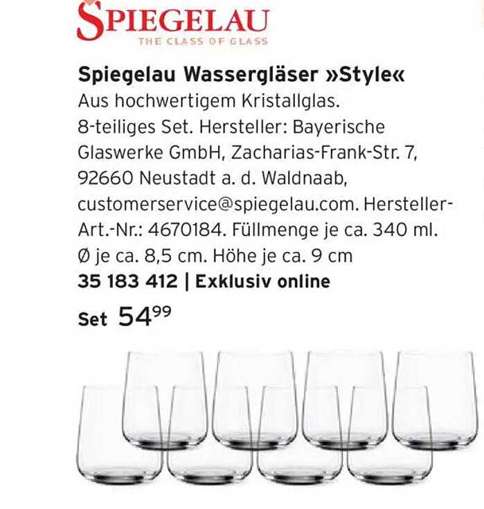 Spiegelau Wassergläser »Style« 8-teiliges Set