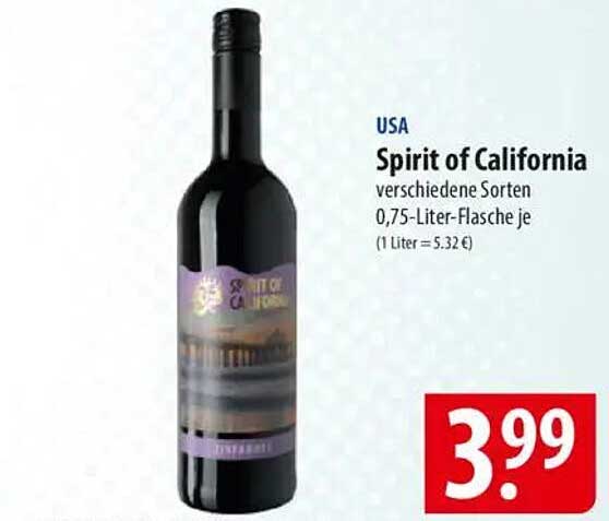 Spirit of California - verschiedene Sorten 0,75-Liter-Flasche