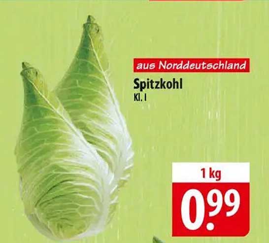 Spitzkohl aus Norddeutschland, 1 kg für nur 0,99 €