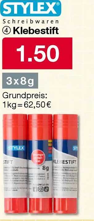 STYLEX Klebestift 3x8g für nur 1,50 €