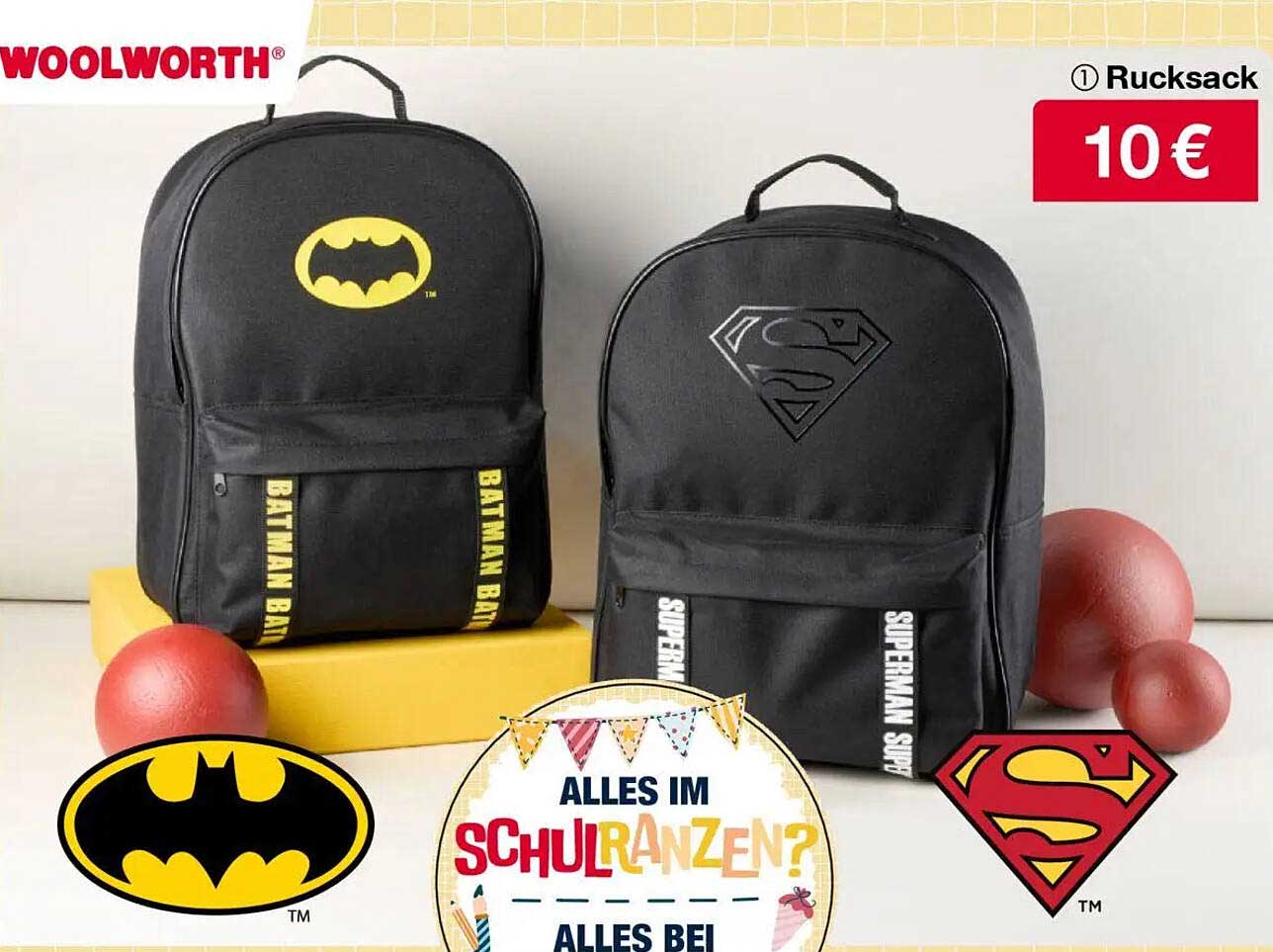 Stylische Rucksäcke mit Batman und Superman Motiven