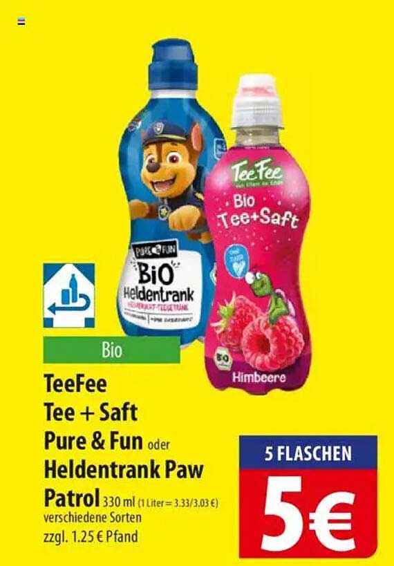 TeeFee Tee + Saft Pure & Fun oder Heldengetränk Paw Patrol 330 ml