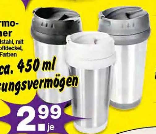 Thermo-Becher aus Edelstahl mit 450 ml Fassungsvermögen
