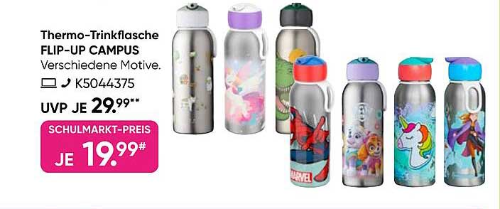 Thermo-Trinkflasche FLIP-UP CAMPUS - Verschiedene Motive