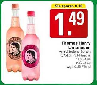 Thomas Henry Limonaden, verschiedene Sorten, 0,75 L PET-Flasche