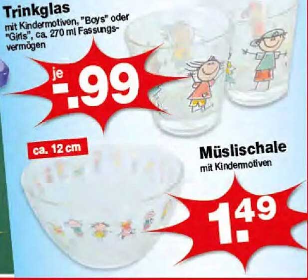 Trinkglas mit Kindermotiven "Boys" oder "Girls" für nur 0,99 €