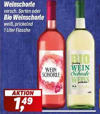 Weinschorle - Verschiedene Sorten oder Bio Weinschorle, 1 Liter Flasche