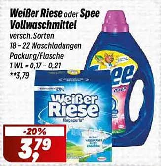 Weißer Riese oder Spee Vollwaschmittel 18-22 Waschladungen