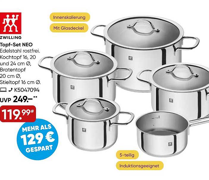 Zwilling Topf-Set NEO – 5-teilig aus rostfreiem Edelstahl