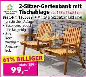 2-Sitzer-Gartenbank mit Tischablage