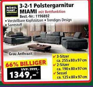 3-2-1 Polstergarnitur MIAMI mit Bettfunktion