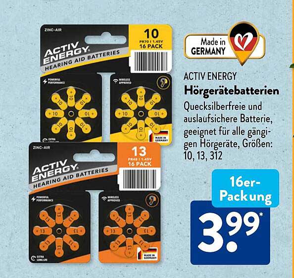 ACTIV ENERGY Hörgerätebatterien 16er-Packung
