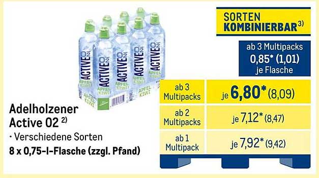 Adelholzener Active 02 – 8 x 0,75-l-Flasche (zzgl. Pfand)