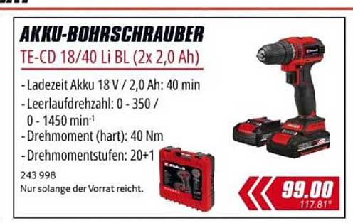 AKKU-BOHRSCHRAUBER TE-CD 18/40 Li BL (2x 2,0 Ah)