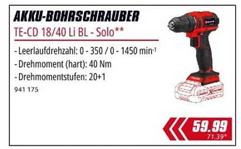AKKU-BOHRSCHRAUBER TE-CD 18/40 Li BL - Solo