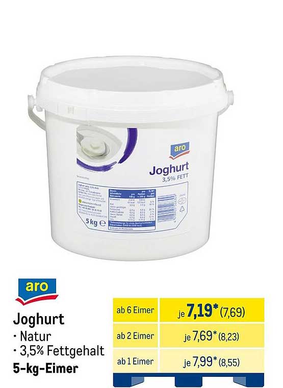 aro Joghurt Natur 3,5% Fett, 5-kg-Eimer